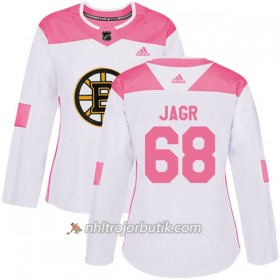 Dame Ishockey Boston Bruins Tröja Jaromir Jagr 68 Adidas 2017-2018 Vit Rosa Fashion Authentic